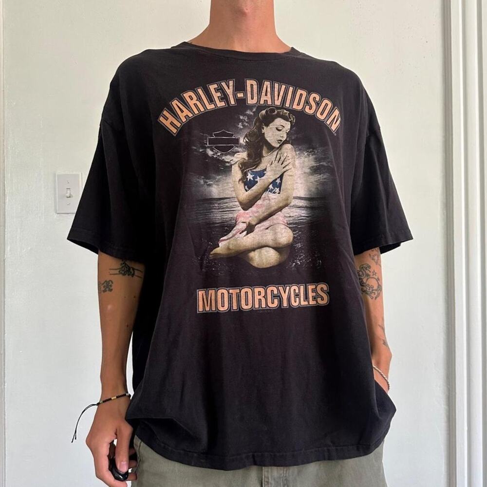 Vintage 00s Black Harley Davidson USA Biker Tattoo Pin Up Girl Tennessee Shirt